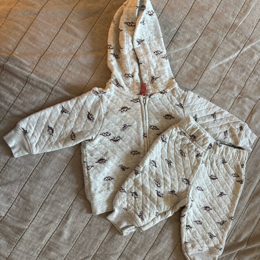Carter's Quilted Baby Hoodie and Pants Set in Cream with Patterns